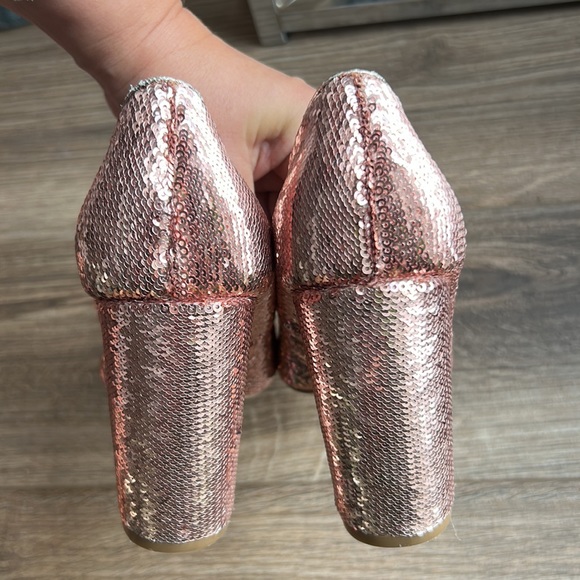 Badgley Mischka Pink Sparkle Block Heels - Picture 7 of 9